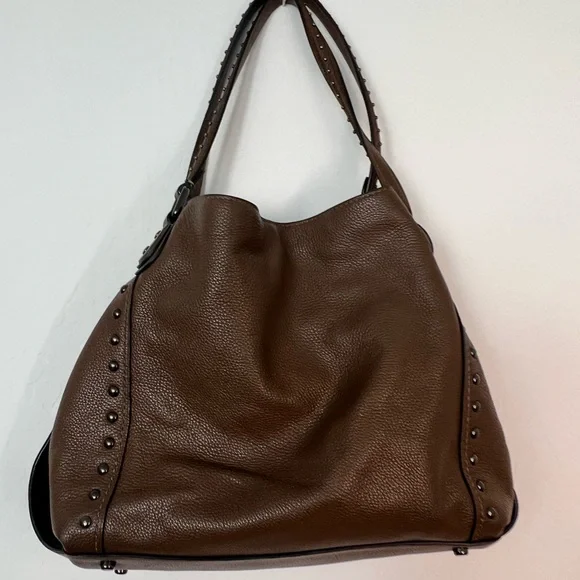 Coach Edie Brown Studded Leather Turn Lock Tote Bag - Picture 4 of 9